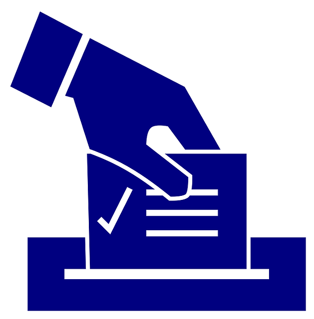 Icon of a hand dropping a ballot in a box.